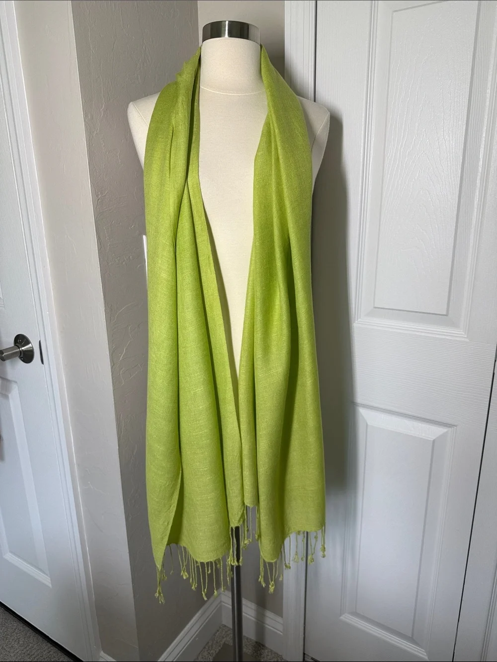 Lime green solid scarf/shawl with fringe